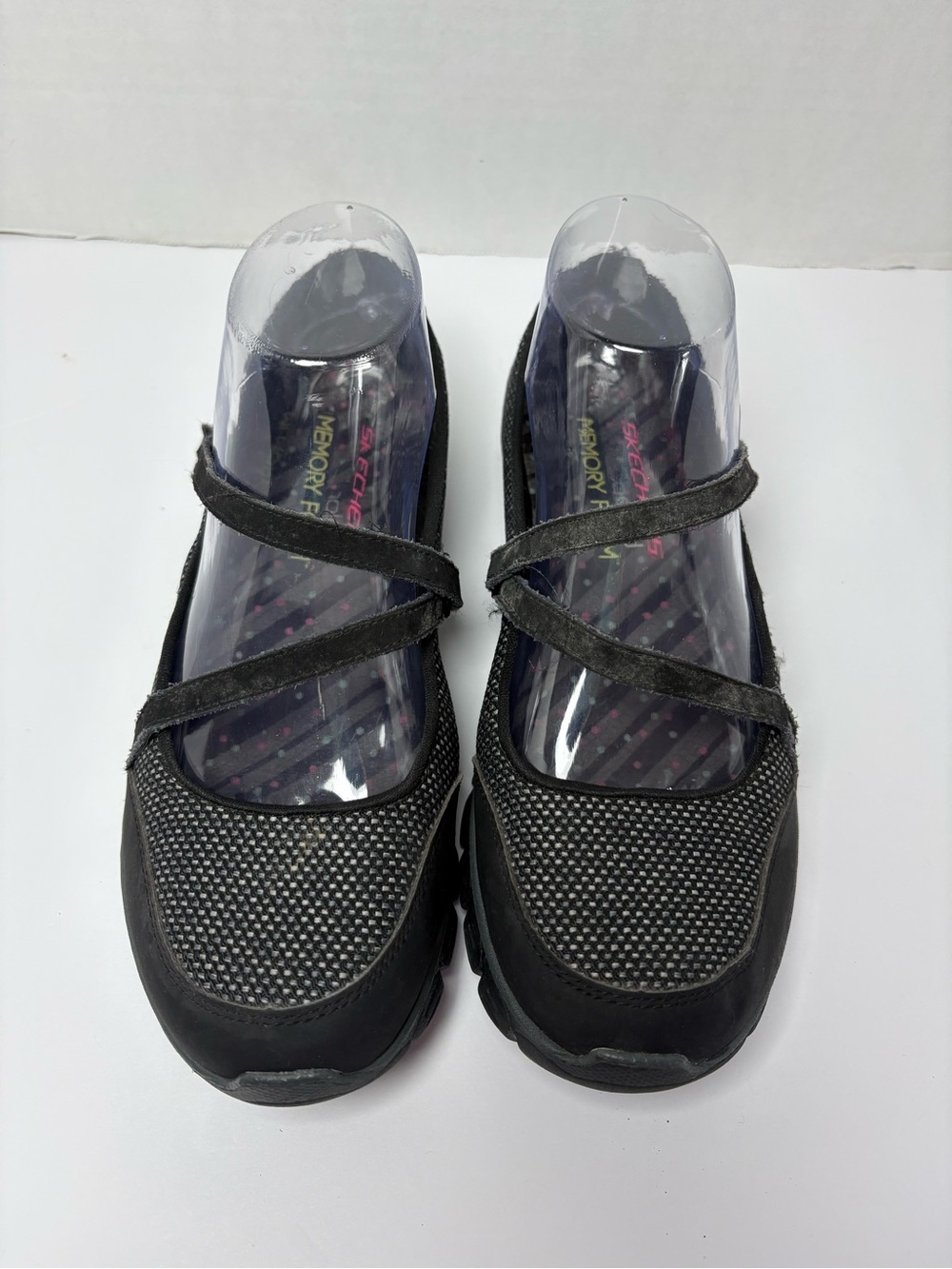 Skechers Black Stopover Slip-on Loafers Dual Criss-cross Straps Size 7